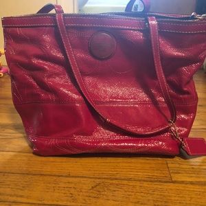 Shiny pink leather coach bag